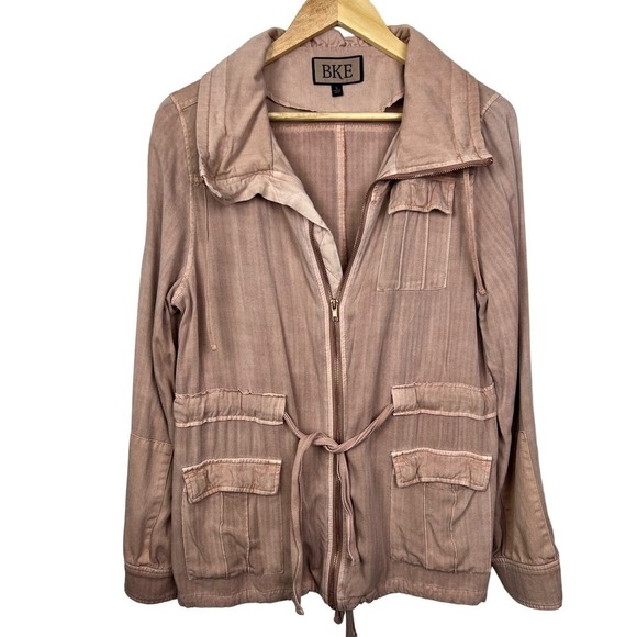 BKE Light Pink Full Zip Utility Anorak Style Jacket w/ Belt Drawstrings Large - Picture 1 of 8